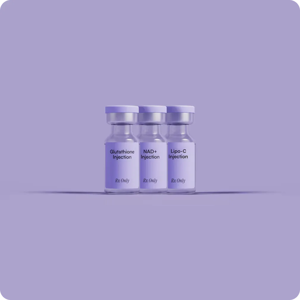 Glutathione, NAD+, and Lipo-C injection vials